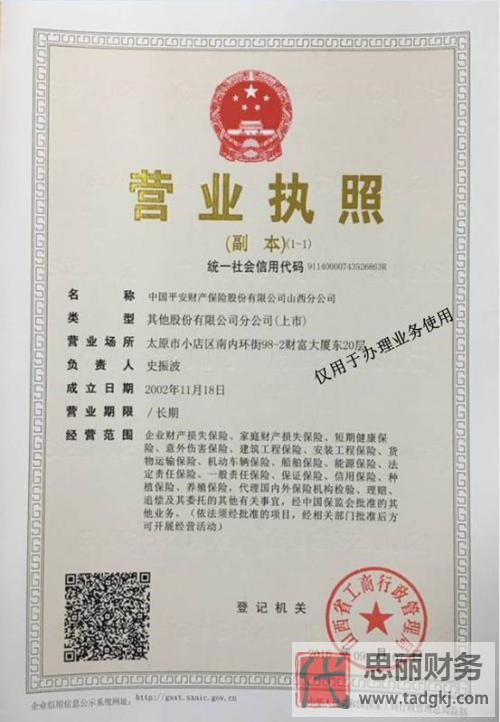 中國(guó)平安營(yíng)業(yè)執(zhí)照?qǐng)D片
